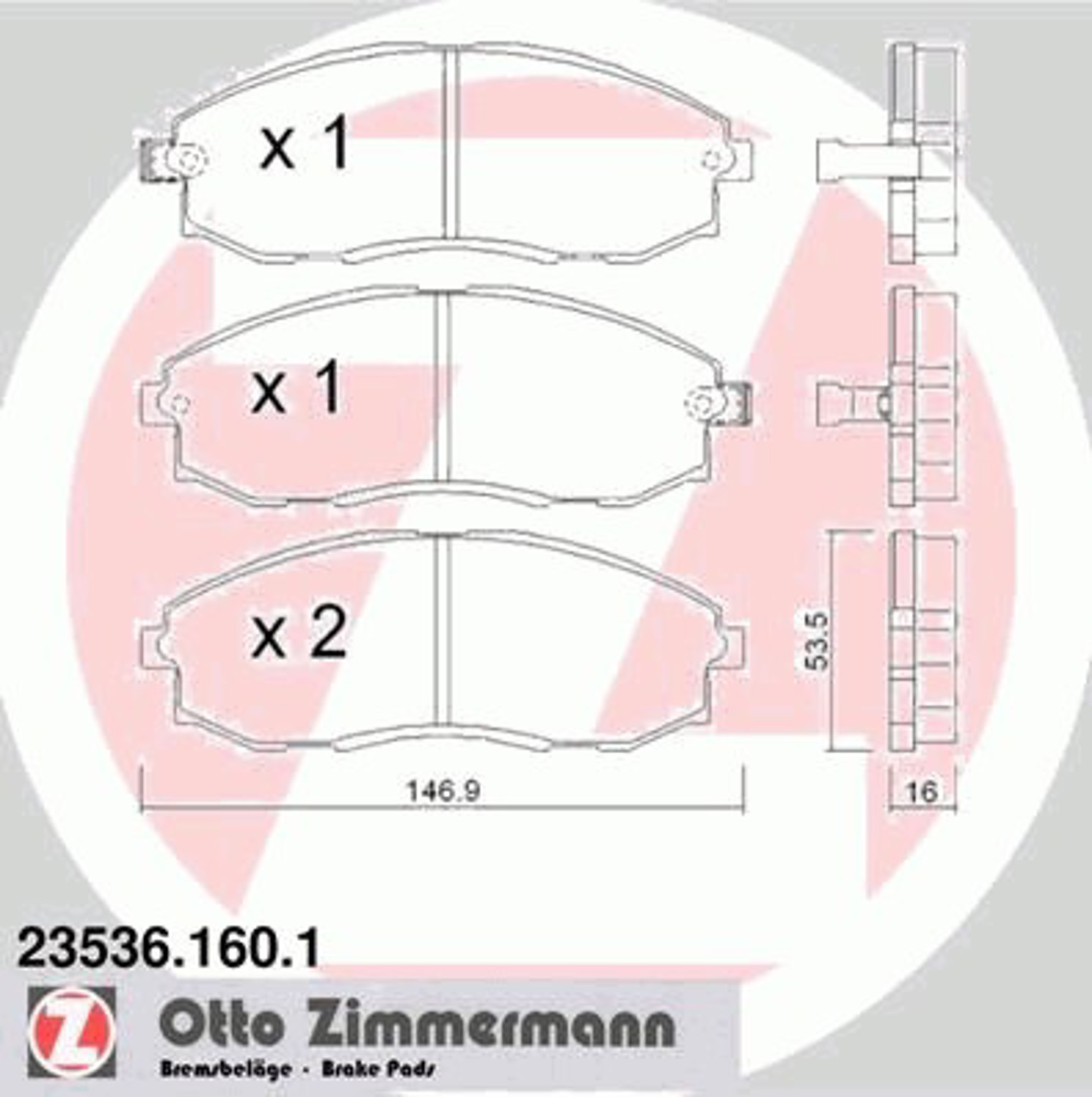 Колодки торм sbb hyundai h-1/starex 2.4-2.5d 97- пер. ZIMMERMANN 23536.160.1