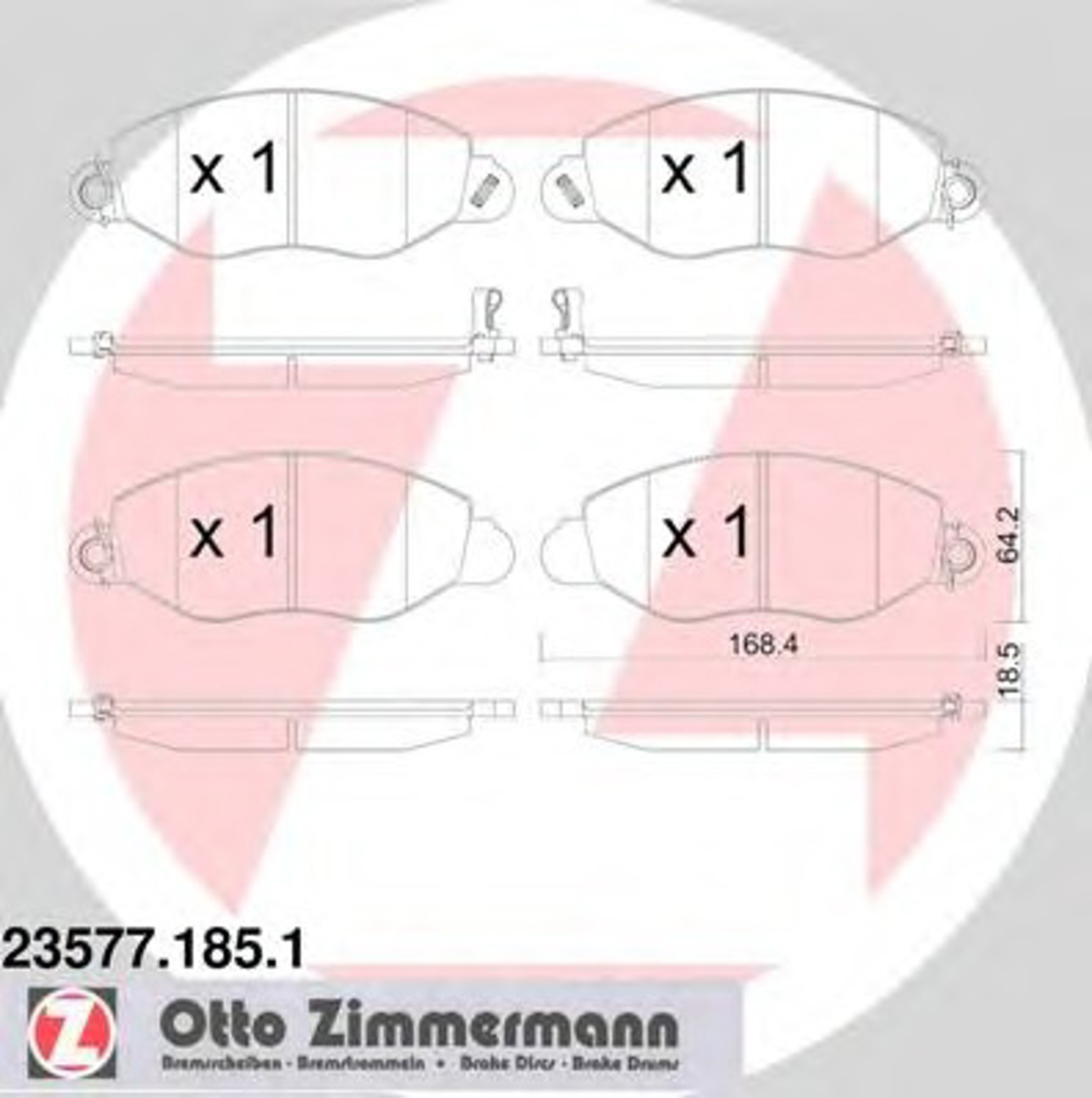 Колодки торм sbb ford transit 2.3/2.0di-2.4tde 00 диск 15 ZIMMERMANN 23577.185.1