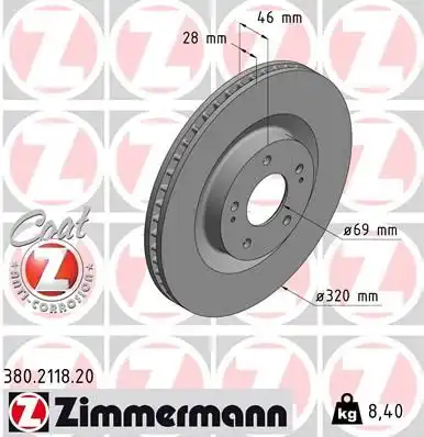 Диск тормозной ZIMMERMANN 380.2118.20