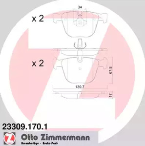 Комплект тормозных колодок дискового тормоза ZIMMERMANN 23309.170.1